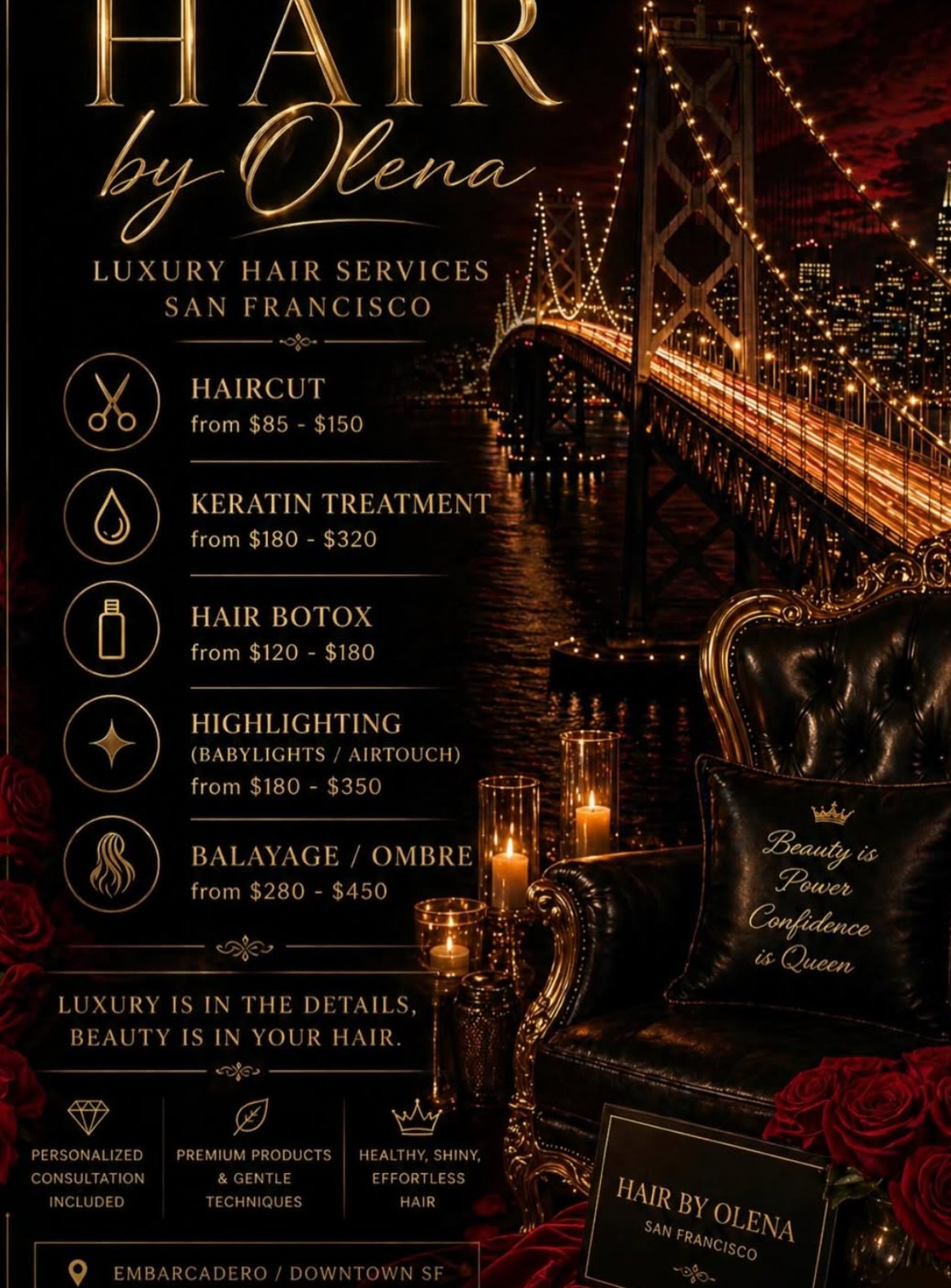 Hair by Olena luxury hair services and starting prices